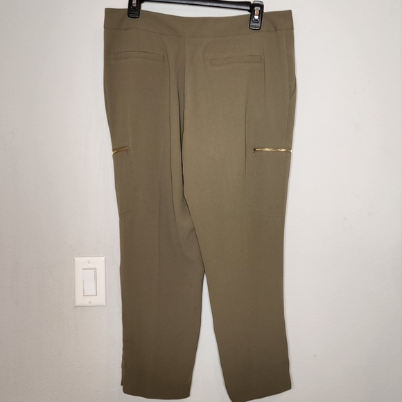 Cache Green Flowy Trouser Pants Size 12 Zip Ankles - Picture 4 of 10
